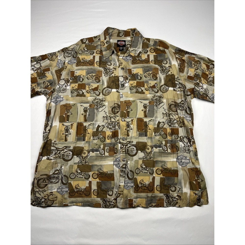 Harley-Davidson Tori Richard Mens 2XL Brown Motorcycle Viscose Shirt Hawaii